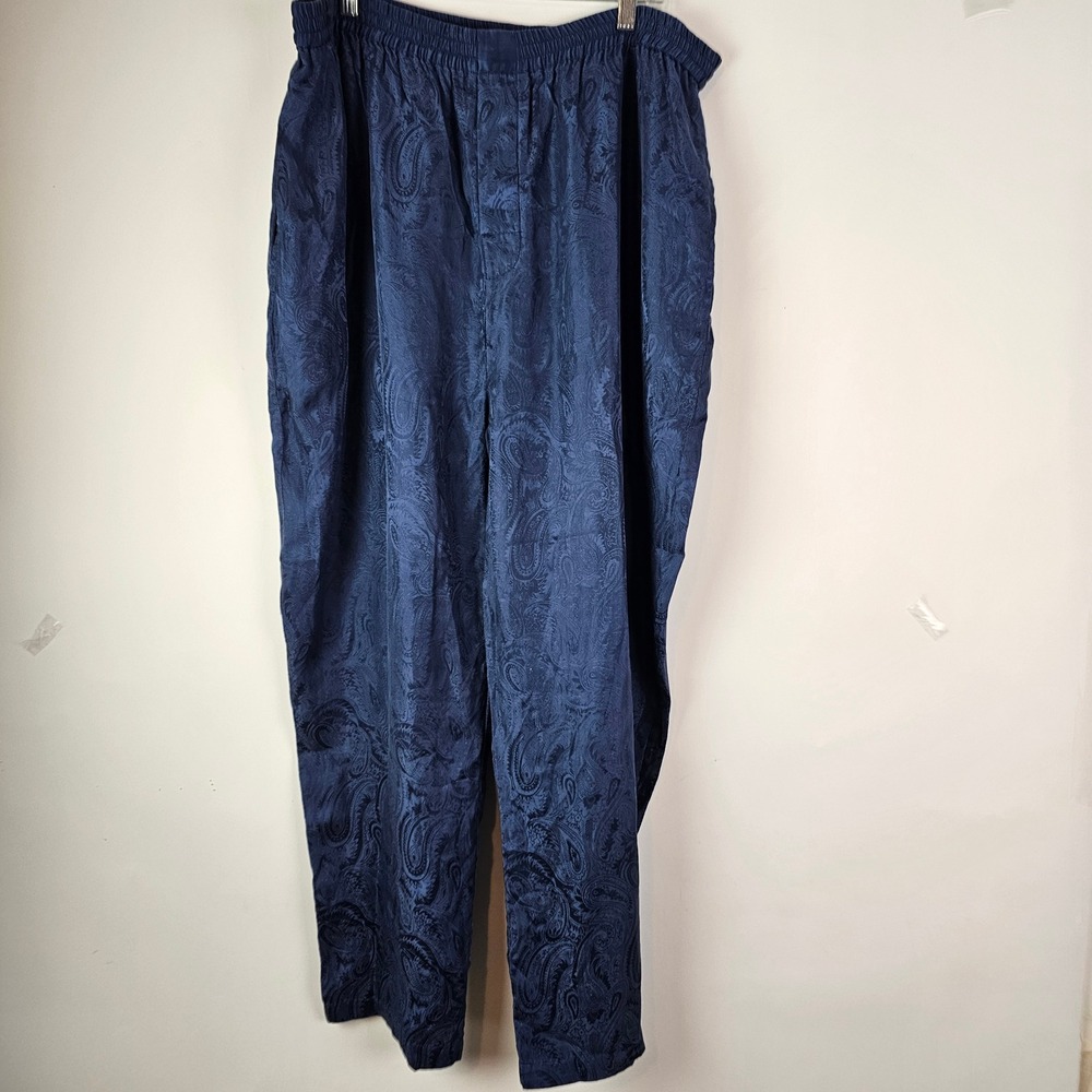 Lord & Taylor Mens Navy Blue 100% Silk Paisley Jacquard Pajama Pants XL Lounge
